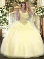 Light Yellow Quinceanera Gown Military Ball and Sweet 16 and Quinceanera with Beading Scoop Sleeveless Zipper