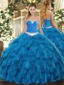 Enchanting Blue Lace Up Sweet 16 Quinceanera Dress Appliques and Ruffles Sleeveless Floor Length