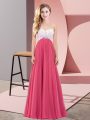 Beauteous Floor Length Coral Red Prom Dresses Chiffon Sleeveless Beading