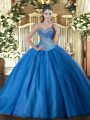 Deluxe Blue Lace Up Sweetheart Beading Sweet 16 Quinceanera Dress Tulle Sleeveless