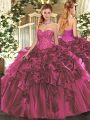 Burgundy Sleeveless Organza Lace Up Ball Gown Prom Dress for Military Ball and Sweet 16 and Quinceanera