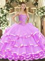 Sweetheart Sleeveless Lace Up Quinceanera Gowns Lilac Organza