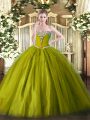 Pretty Beading Sweet 16 Quinceanera Dress Olive Green Lace Up Sleeveless Floor Length