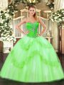 Popular Sweetheart Sleeveless Tulle Sweet 16 Dresses Beading and Ruffles Lace Up