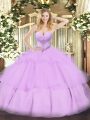 Tulle Sweetheart Sleeveless Lace Up Beading and Ruffled Layers Quinceanera Dress in Lavender