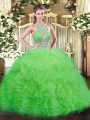 Flirting Ball Gowns Quinceanera Gown Halter Top Tulle Sleeveless Floor Length Lace Up