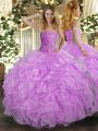 Lovely Lilac Ball Gown Prom Dress Military Ball and Sweet 16 and Quinceanera with Beading and Ruffles Sweetheart Sleeveless Lace Up