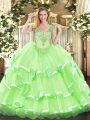 Sleeveless Floor Length Beading and Ruffled Layers Lace Up Sweet 16 Dresses with