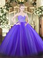Sweetheart Sleeveless 15th Birthday Dress Floor Length Beading and Lace Lavender Tulle