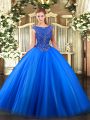 Superior Royal Blue Ball Gowns Beading and Appliques Quinceanera Dress Zipper Tulle Sleeveless Floor Length