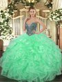 Sophisticated Apple Green Lace Up Vestidos de Quinceanera Beading and Ruffles Sleeveless Floor Length