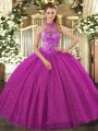 Most Popular Fuchsia Sleeveless Beading and Embroidery Floor Length 15th Birthday Dress