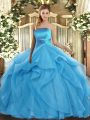 Amazing Baby Blue Strapless Neckline Ruffles Ball Gown Prom Dress Sleeveless Lace Up