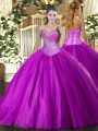 Sophisticated Purple Vestidos de Quinceanera Military Ball and Sweet 16 and Quinceanera with Beading Sweetheart Sleeveless Lace Up