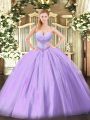 Exceptional Floor Length Lace Up Quince Ball Gowns Lavender for Military Ball and Sweet 16 and Quinceanera with Beading