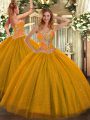 Cheap Floor Length Lace Up Sweet 16 Dresses Gold for Sweet 16 and Quinceanera with Beading