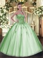 Fabulous Sleeveless Floor Length Beading and Appliques Lace Up Quinceanera Gown with Apple Green
