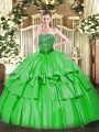 Dynamic Sleeveless Organza and Taffeta Floor Length Lace Up Sweet 16 Dresses in Green with Beading and Ruffled Layers
