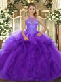 Fantastic Floor Length Lace Up Sweet 16 Quinceanera Dress Purple for Military Ball and Sweet 16 and Quinceanera with Beading and Ruffles