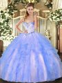 Fashionable Tulle Sweetheart Sleeveless Lace Up Beading and Ruffles Quinceanera Gowns in Blue And White
