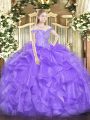 On Sale Sleeveless Organza Floor Length Lace Up 15 Quinceanera Dress in Lavender with Beading and Ruffles