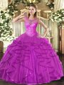 Graceful Fuchsia Sleeveless Beading and Ruffles Floor Length Sweet 16 Dresses