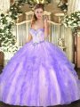 Enchanting Floor Length Lavender 15 Quinceanera Dress Sweetheart Sleeveless Lace Up