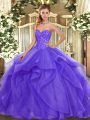 Lavender Ball Gowns Sweetheart Sleeveless Tulle Floor Length Lace Up Beading and Ruffles Quinceanera Dresses