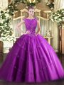 Graceful Floor Length Zipper Quinceanera Dresses Fuchsia for Military Ball and Sweet 16 and Quinceanera with Beading and Appliques