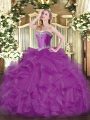 Extravagant Fuchsia Sleeveless Beading and Ruffles Floor Length Ball Gown Prom Dress