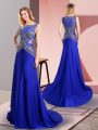 Stylish Sleeveless Sweep Train Side Zipper Floor Length Beading Prom Dresses
