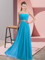 Shining Empire Prom Evening Gown Baby Blue Strapless Chiffon Sleeveless Floor Length Lace Up