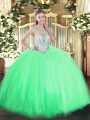 Super Sleeveless Floor Length Beading Zipper Sweet 16 Quinceanera Dress with Apple Green