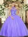 Floor Length Lavender Quinceanera Dresses Tulle Sleeveless Embroidery