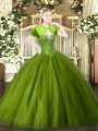 Sweetheart Sleeveless Sweet 16 Dresses Floor Length Beading Olive Green Tulle