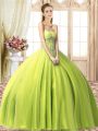 Floor Length Yellow Green Quinceanera Dress Tulle Sleeveless Beading