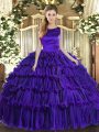 Sleeveless Lace Up Floor Length Ruffled Layers Quince Ball Gowns