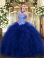 Sweetheart Sleeveless Lace Up Quinceanera Dress Blue Organza