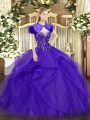 Glamorous Purple Sleeveless Floor Length Beading and Ruffles Lace Up Quinceanera Gowns