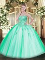 Gorgeous Sweetheart Sleeveless Tulle Quinceanera Dress Appliques Lace Up