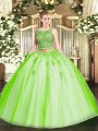 Sweet Tulle Lace Up Scoop Sleeveless Floor Length Quinceanera Gown Beading and Appliques