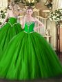 Luxury Green Ball Gowns Tulle Sweetheart Sleeveless Beading Floor Length Lace Up Sweet 16 Dresses