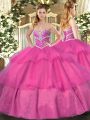 Luxurious Sweetheart Sleeveless Lace Up 15 Quinceanera Dress Hot Pink Tulle