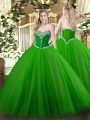 Ideal Ball Gowns Sweet 16 Quinceanera Dress Green Sweetheart Tulle Sleeveless Floor Length Lace Up