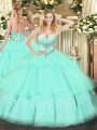 Ball Gowns Sweet 16 Dress Apple Green Sweetheart Tulle Sleeveless Floor Length Lace Up