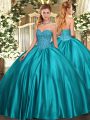 Glamorous Teal Ball Gowns Beading Quinceanera Dress Lace Up Satin Sleeveless Floor Length