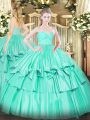 Hot Selling Ball Gowns Sweet 16 Dresses Turquoise Sweetheart Organza Sleeveless Floor Length Zipper
