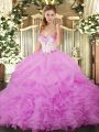 Pretty Sleeveless Beading and Ruffles and Pick Ups Lace Up 15 Quinceanera Dress
