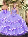 Free and Easy Lavender Sleeveless Organza Lace Up Ball Gown Prom Dress for Military Ball and Sweet 16 and Quinceanera