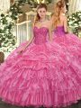 Ideal Organza Sweetheart Sleeveless Lace Up Beading and Ruffled Layers and Pick Ups Vestidos de Quinceanera in Rose Pink